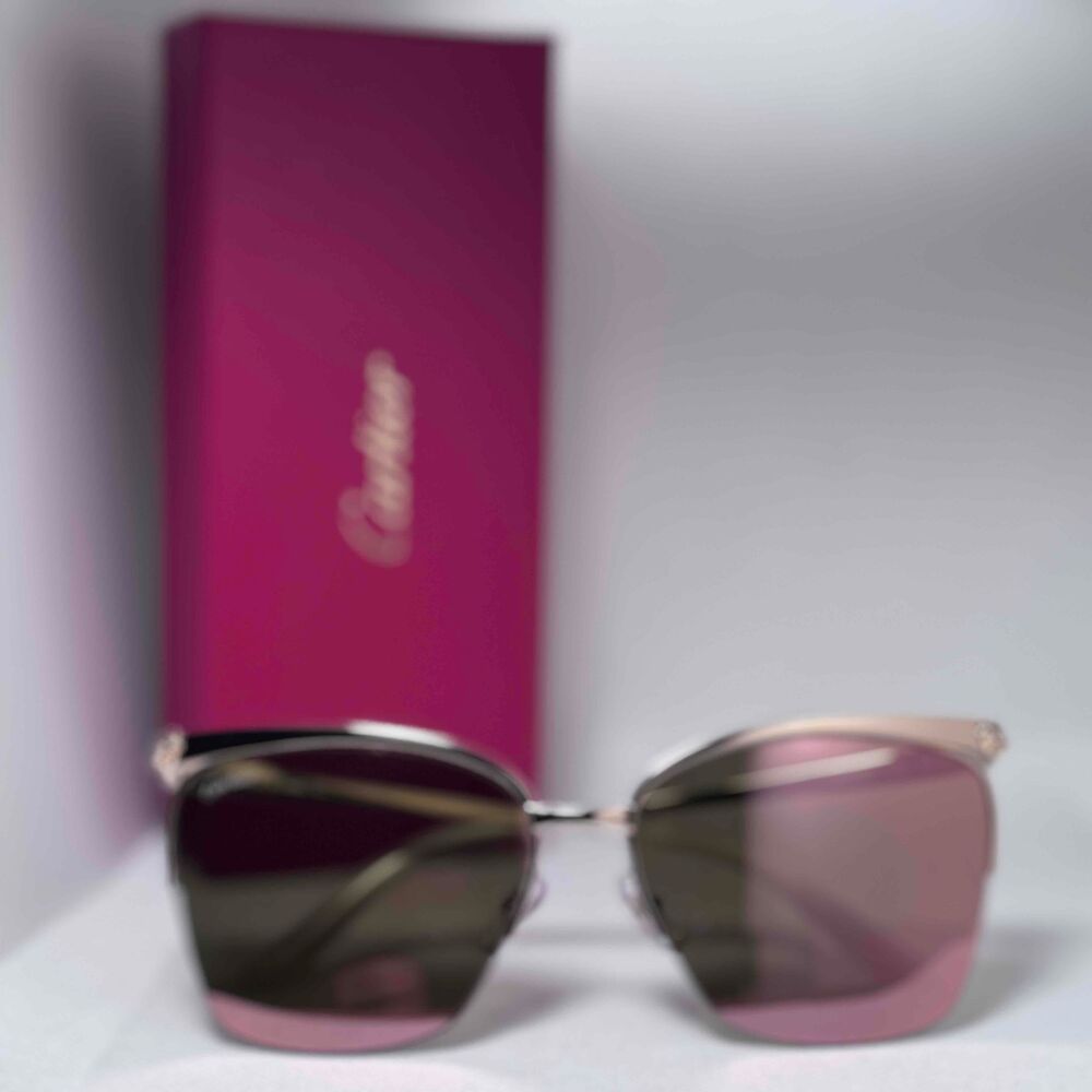 NEW Cartier Gold Red Rectangular Gradient Lenses Metal Frame Sunglasses